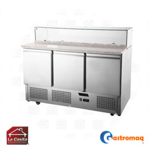 Mesón Saladette 3 Puertas Marmol Vidrio 400 lts. Gastromaq