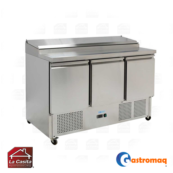 Mesón Saladette 8 Depósitos Cubierta Acero 3 Puertas 400 Lts. Gastromaq