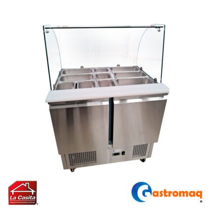 Mesón Saladette 10 Depósitos 2 Puertas Cúpula Vidrio Gastromaq