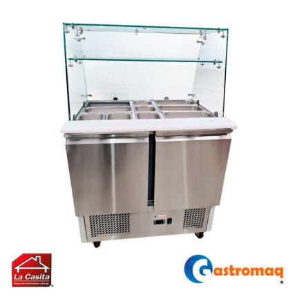 Mesón Saladette 10 Depósitos 2 Puertas Cúpula Vidrio+Repisa Gastromaq