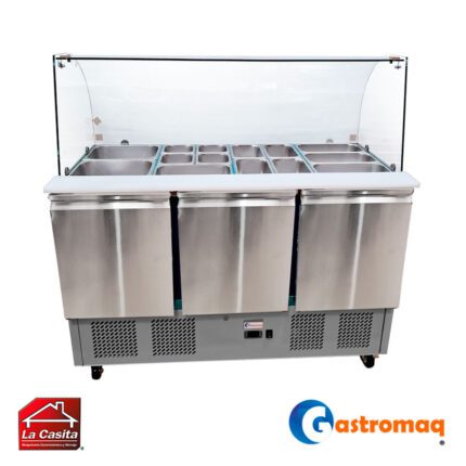 Mesón Saladette 14 Depósitos 3 Puertas Cúpula Vidrio Gastromaq