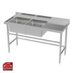 Lavafondos Acero Inoxidable 2 Recipientes Secador Derecho 140x60 cm. CVC