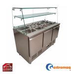 Mesón Saladette 14 Depósitos 3 Puertas Cúpula Vidrio+Repisa Gastromaq